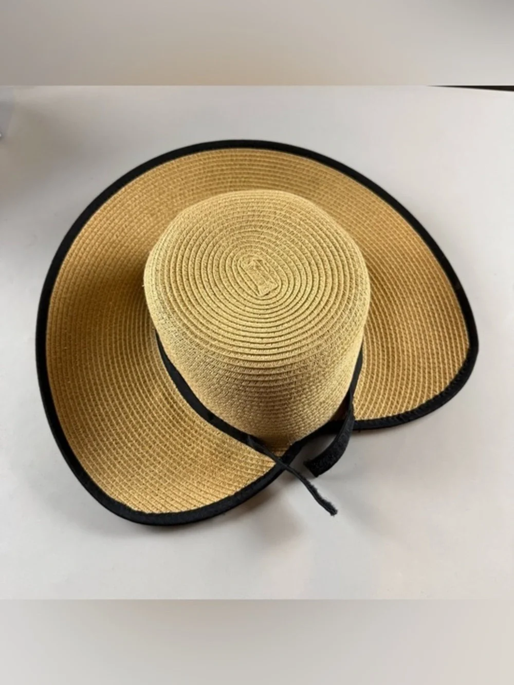 Sun N Sand Straw Wide Brim Hat Tan Black Trim UPF 50+ Adjustable
